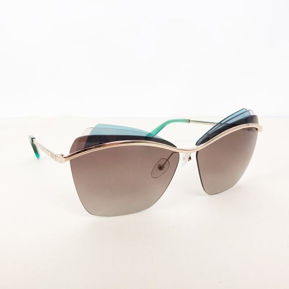 EMILIO PUCCI Women\'s EP 113 Gold Rimless Metal Blue Cat Eye Sunglasses NWT